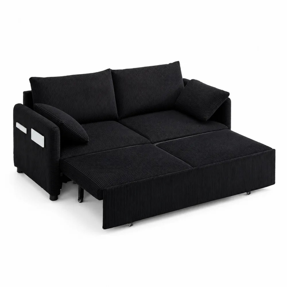 Canapé convertible en tissu côtelé noir