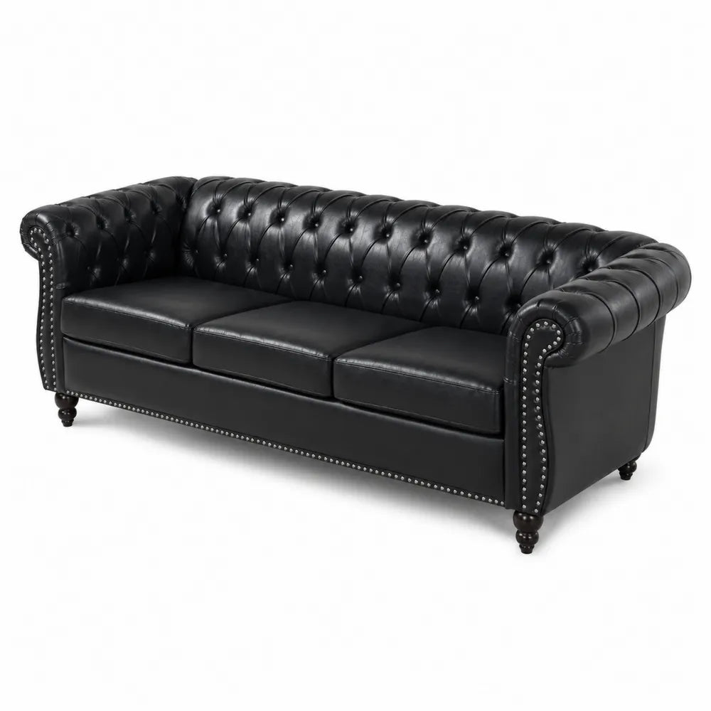 Canapé Chesterfield 3 places en cuir noir