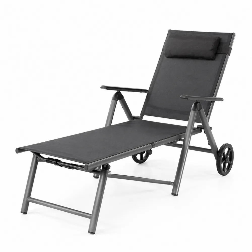 Chaise Longue Extérieure Réglable en Aluminium Noir