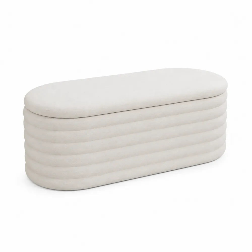 Banc en tissu beige avec rangement 120x45x45 cm