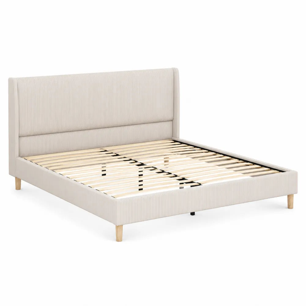 Lit double en tissu beige avec cadre en bois 200x160 cm