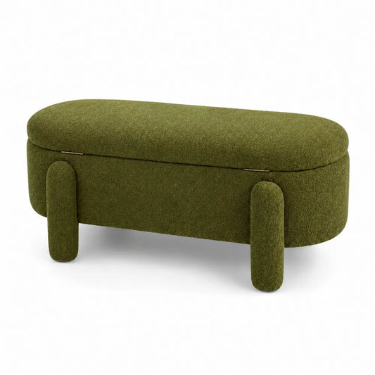 Banc en tissu polyester vert avec rangement 120 cm