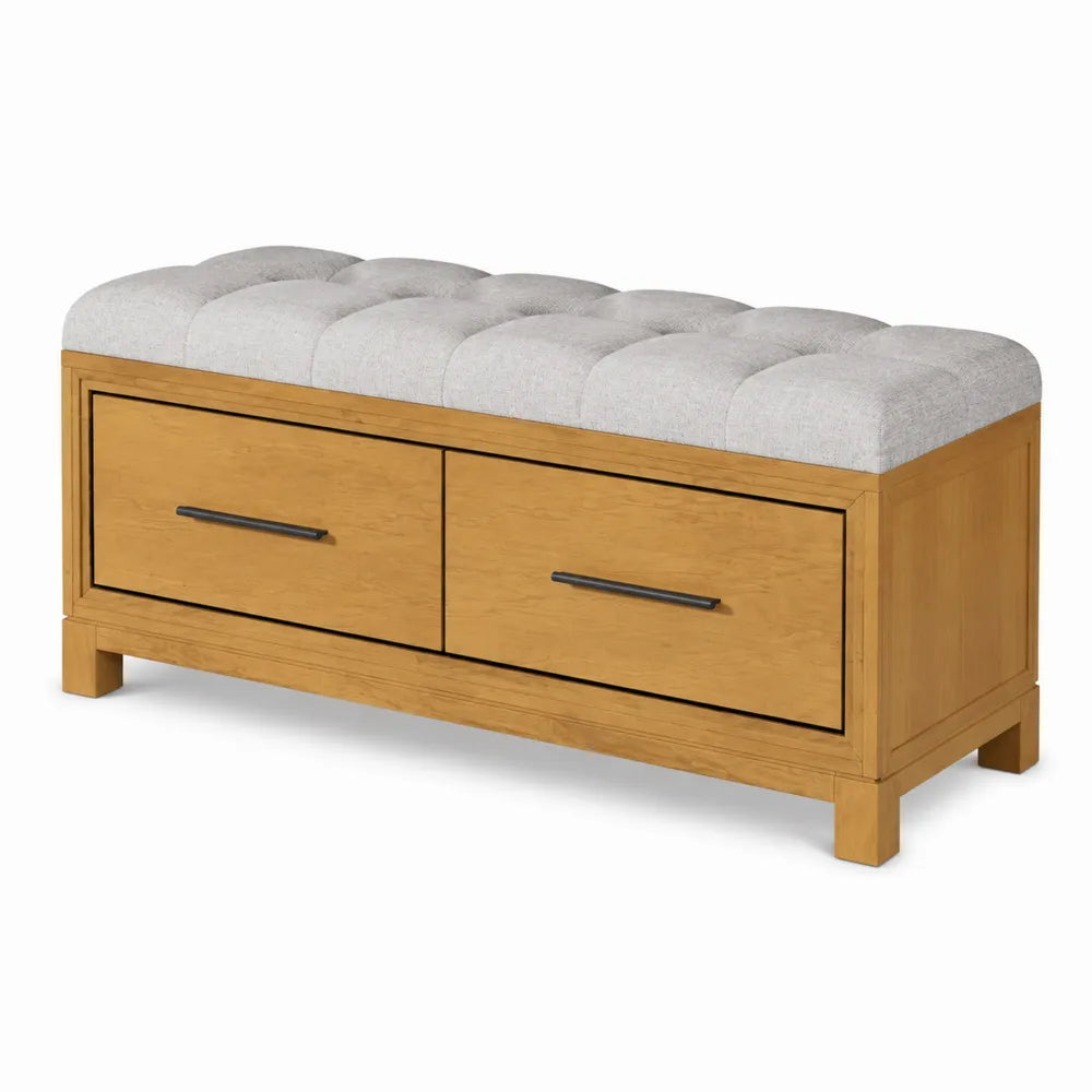 Banc en bois avec assise en tissu gris