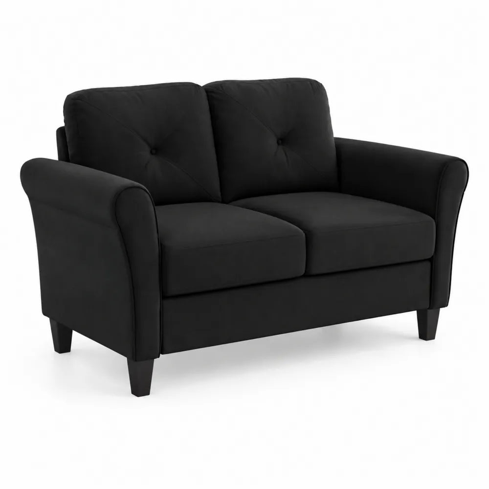Canapé 2 Places Noir Tissu Polyester