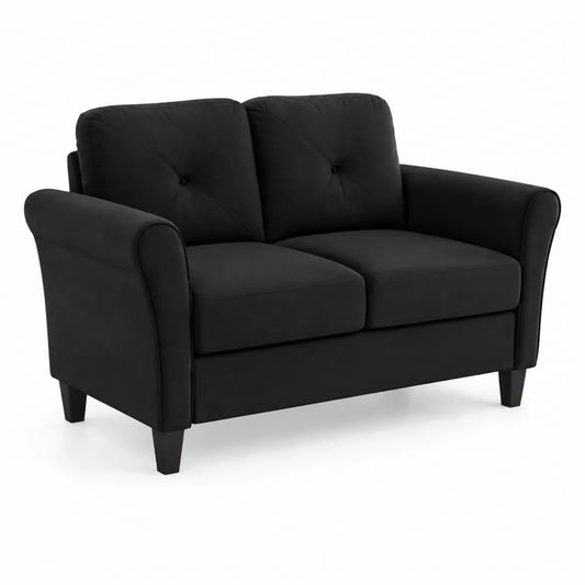 Canapé 2 Places Noir Tissu Polyester