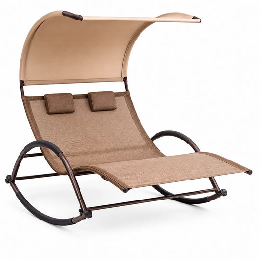 Chaise longue double en acier avec toit en polyester Bronzé