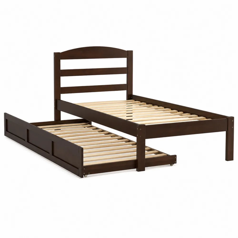 Lit simple en bois avec lit gigogne Marron foncé