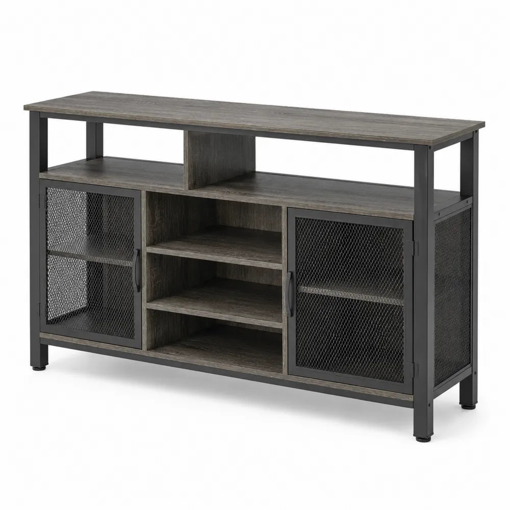 Buffet en bois et métal avec portes grillagées 120x40x80 cm