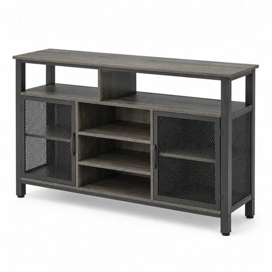 Buffet en bois et métal avec portes grillagées 120x40x80 cm