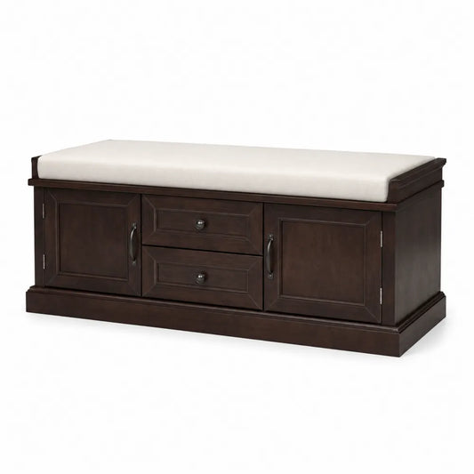 Banc de rangement en bois avec coussin beige