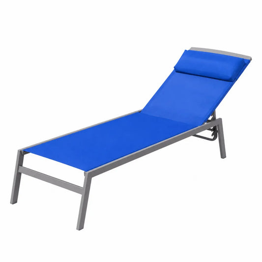 Chaise longue extérieure aluminium et polyester bleu 195 cm