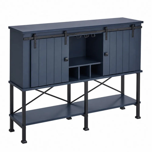 Buffet en bois et métal avec portes coulissantes Bleu Marine