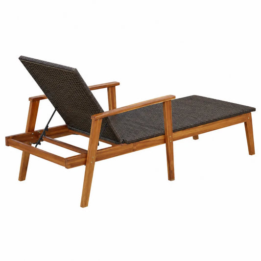 Chaise Longue en Bois et Rotin Brun