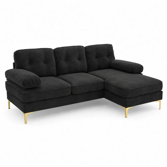Canapé d'angle en tissu avec pieds en métal doré - Noir