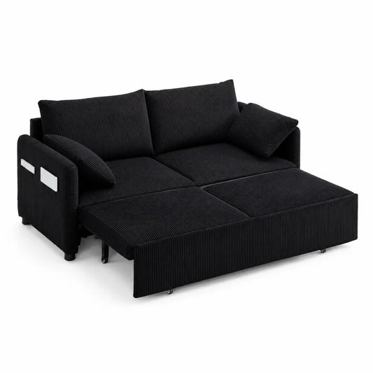 Canapé convertible en tissu côtelé noir