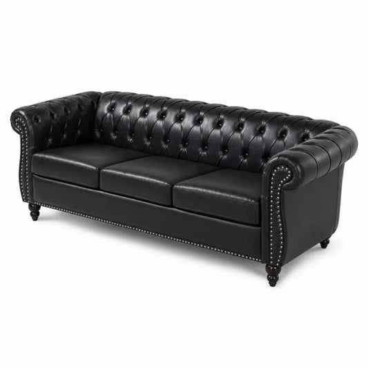 Canapé Chesterfield 3 places en cuir noir