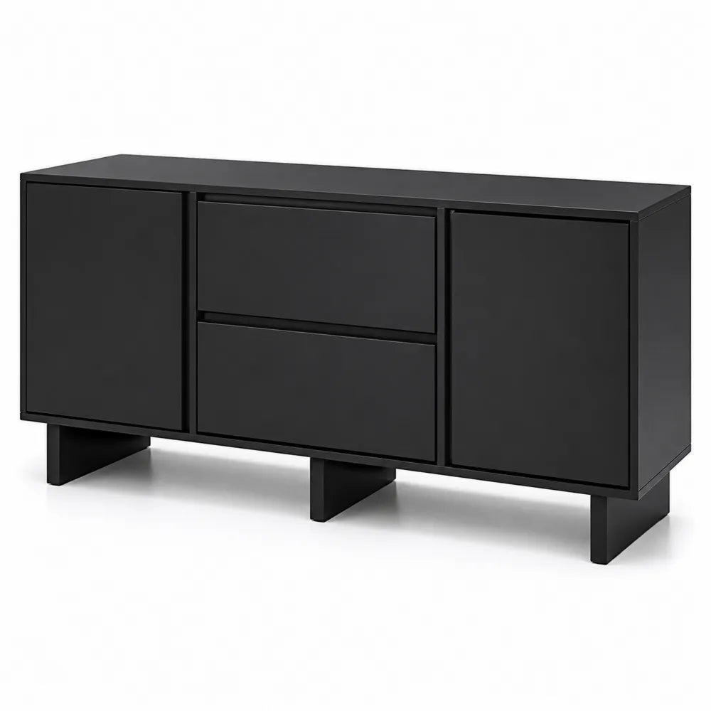 Buffet rectangulaire en bois et métal noir 2 portes 2 tiroirs 120cm