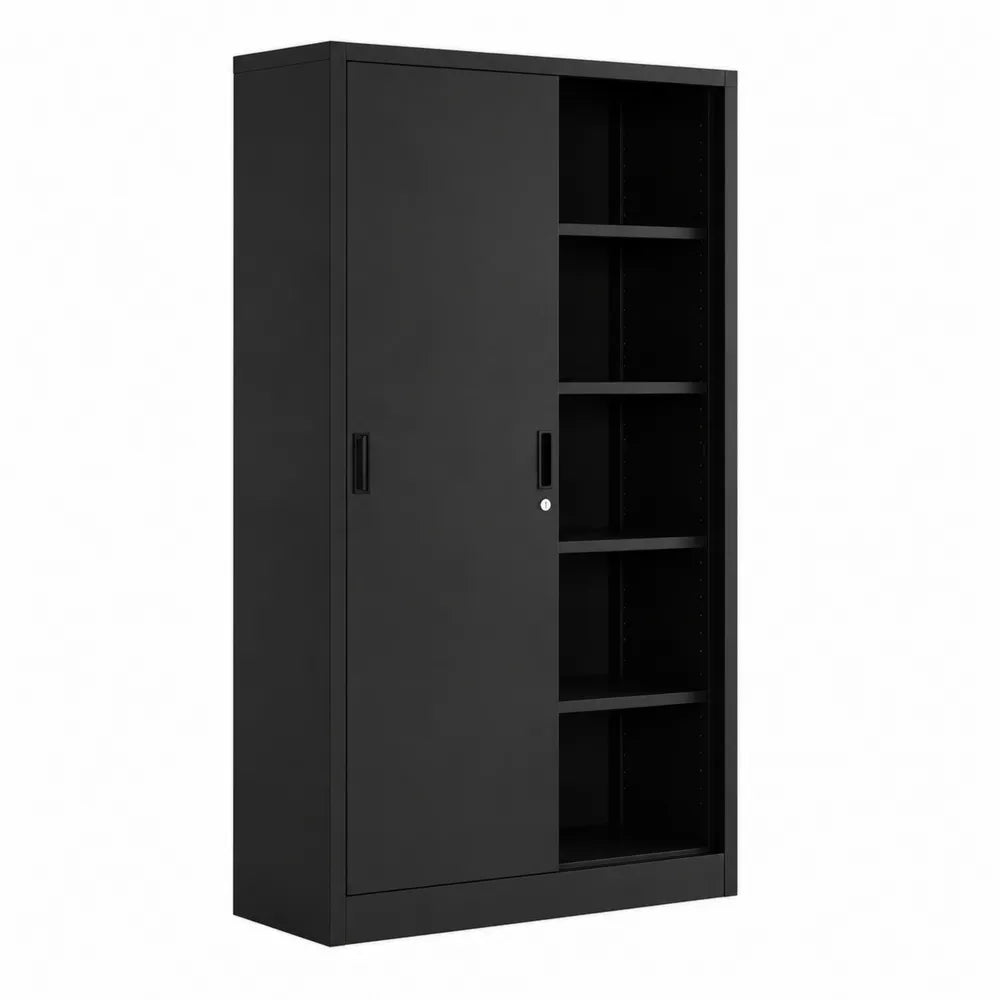 Armoire noire en métal avec portes coulissantes 180x90x40 cm