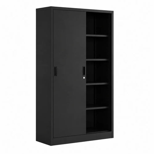 Armoire noire en métal avec portes coulissantes 180x90x40 cm