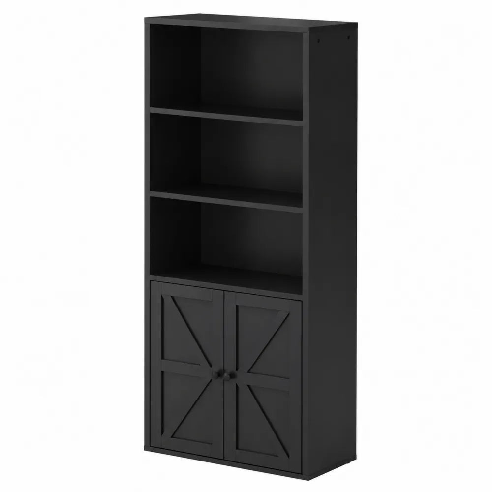 Bibliothèque étagères en bois noir avec portes 180x80x30 cm