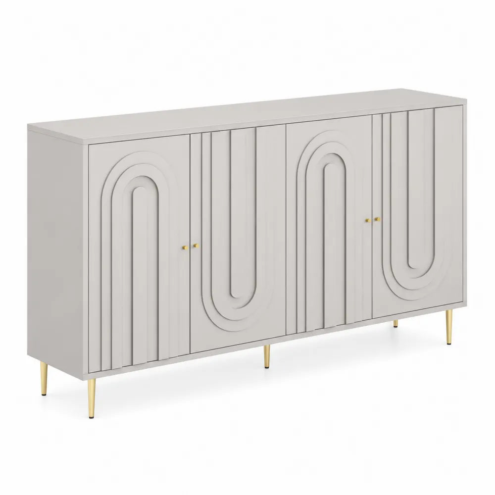 Buffet 4 portes en bois avec détails en métal crème