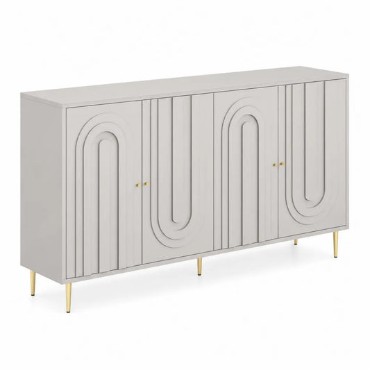 Buffet 4 portes en bois avec détails en métal crème