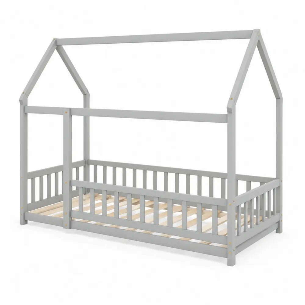 Lit en Bois avec Cadre Maison 90x200 cm Gris