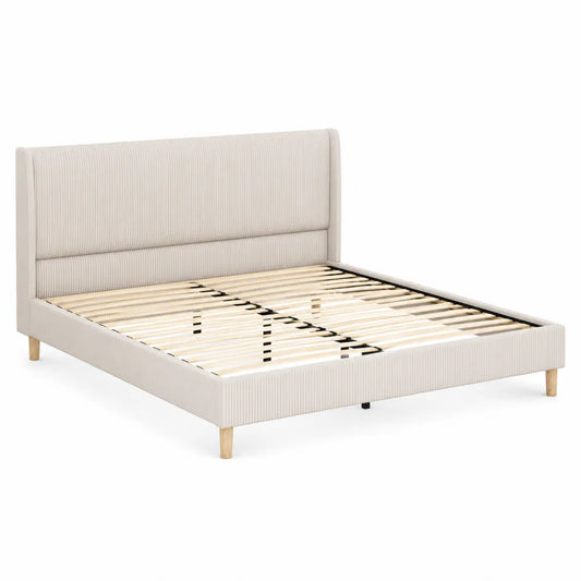Lit double en tissu beige avec cadre en bois 200x160 cm
